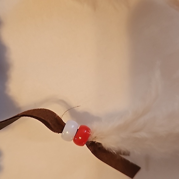 Hand Crafted Dreamcatcher Hand Knit Crochet Brown and Blue Yarn & feathers - Picture 16 of 16